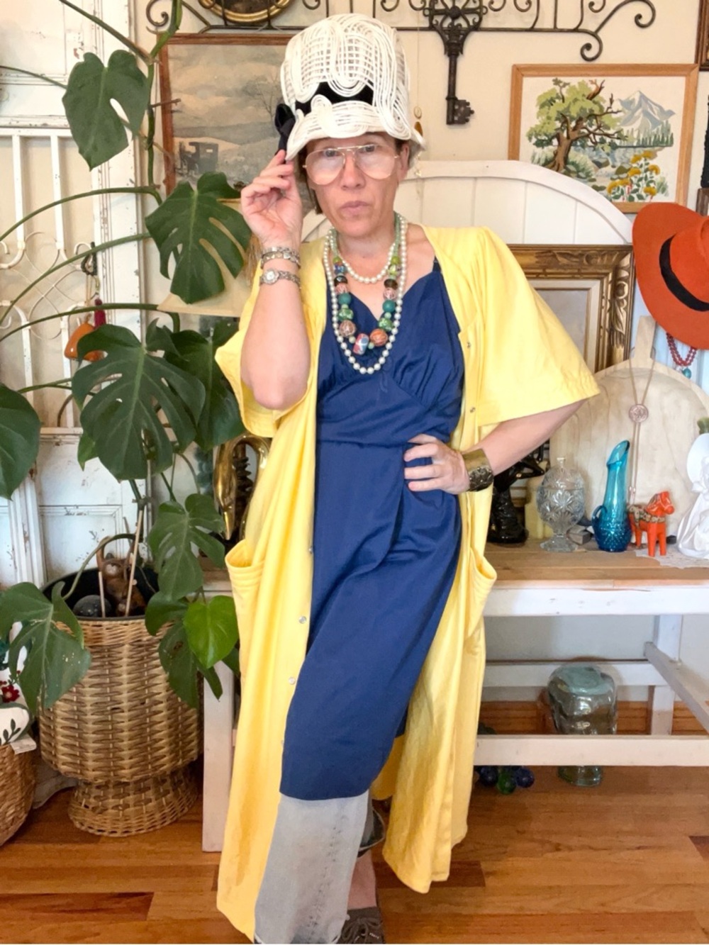 Vintage Plus Size Sunshiny Yellow House Dress Pearl Snap Robe Quilted
